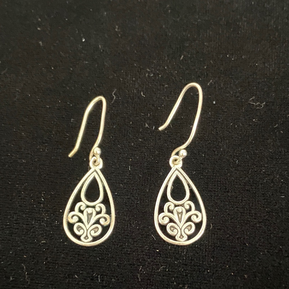 Sterling Silver 925 Filigree Teardrop Dangle Earrings - Picture 2 of 4